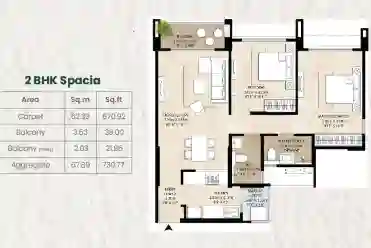 Kumar Parv 2 BHK — 960 Sq.Ft Floor Plan
