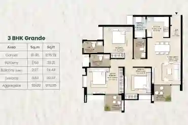 Kumar Parv 3 BHK — 1279 to 1329 Sq.Ft Floor Plan